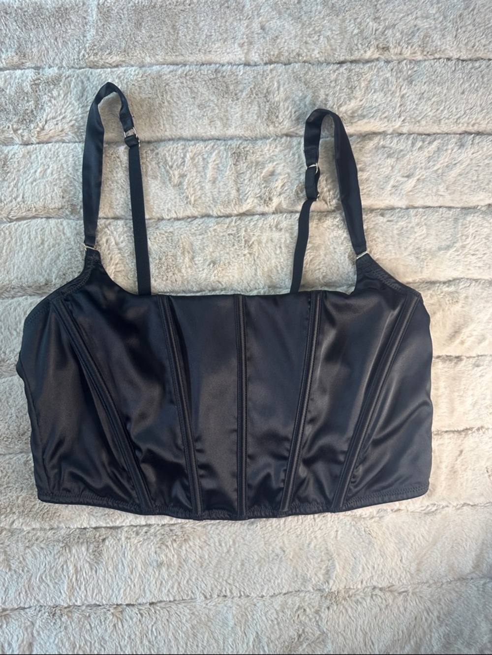 Black Ribbed Cropped Corset, XL
